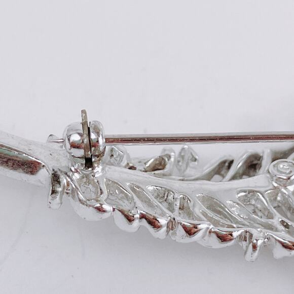 VTG Signed SAC Mid Century Brooch Silver Tone Openwork Feather Leaf - Picture 8 of 11